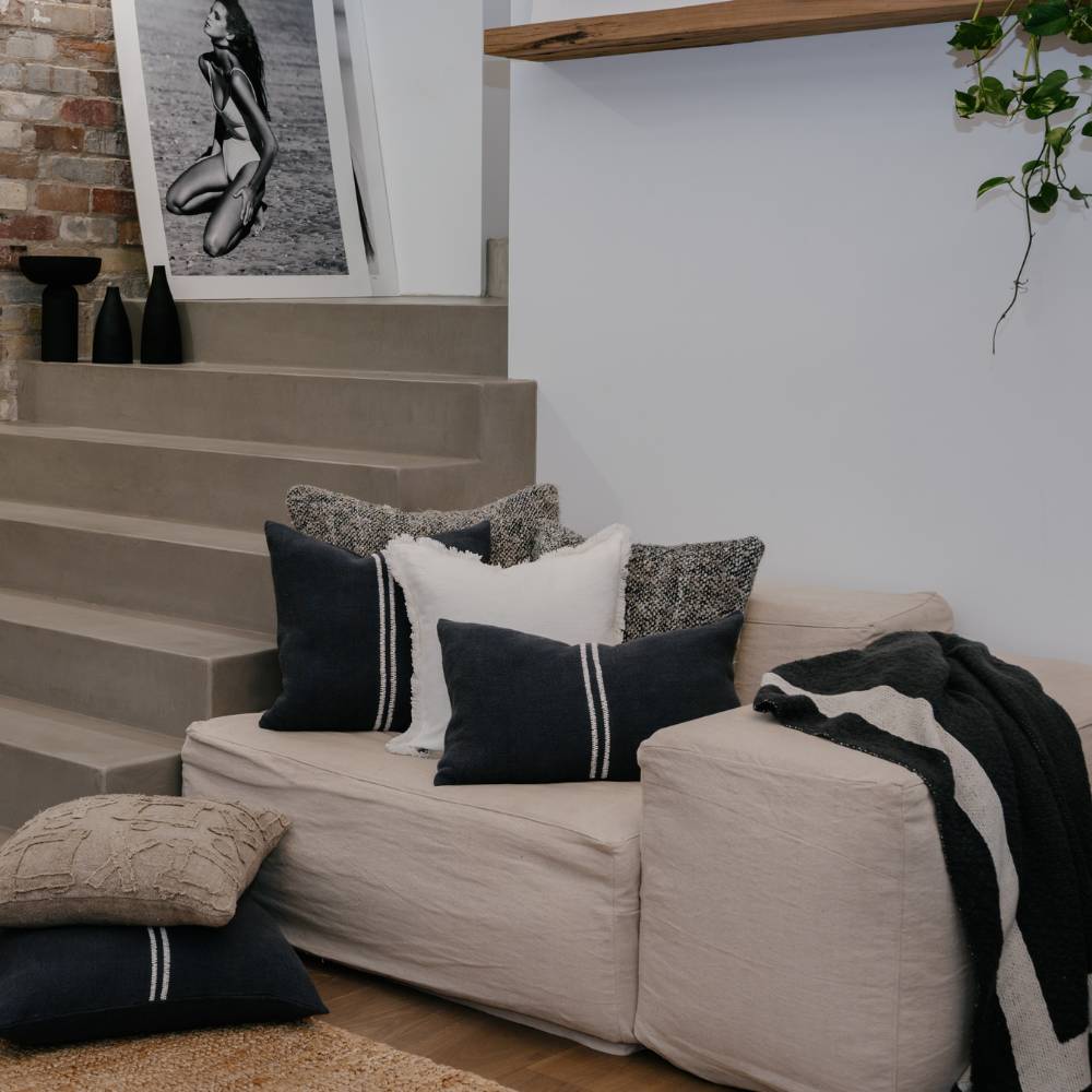 Orion Linen Cushion - Midnight/White
