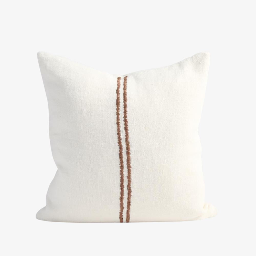 Orion Linen Cushion - Off White/Chocolate