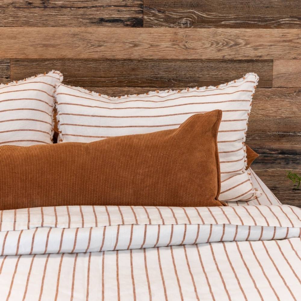 French Linen Flat Sheet - Nutmeg Pencil Stripe