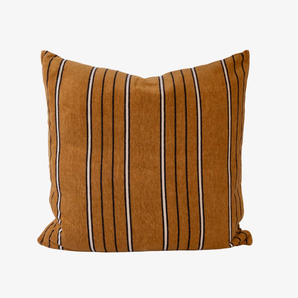 Striped brown pillow on a white background
