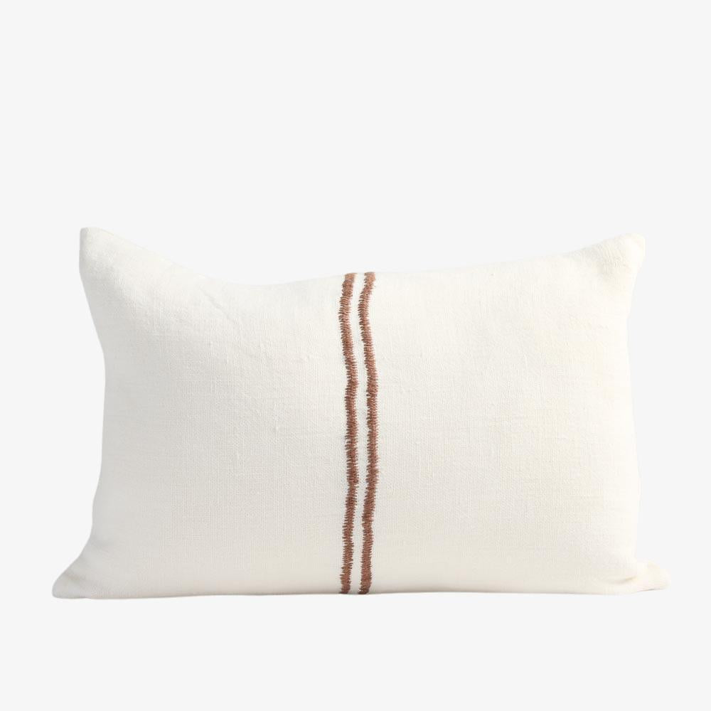 Orion Linen Cushion - Off White/Chocolate