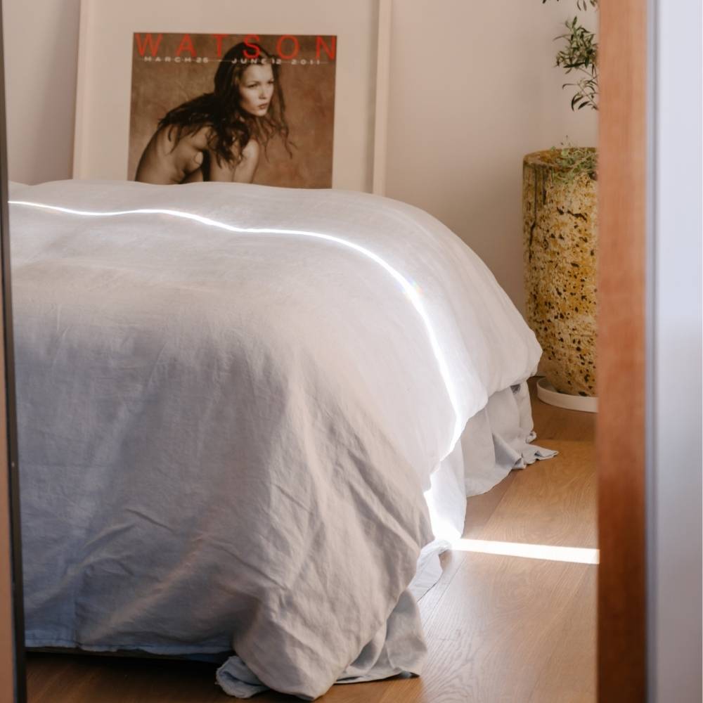 French Linen Duvet Cover w/ Button Closure - Soft Blue