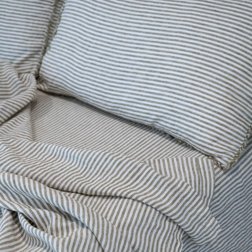 French Linen Pillowcase Set - Olive Pencil Stripe