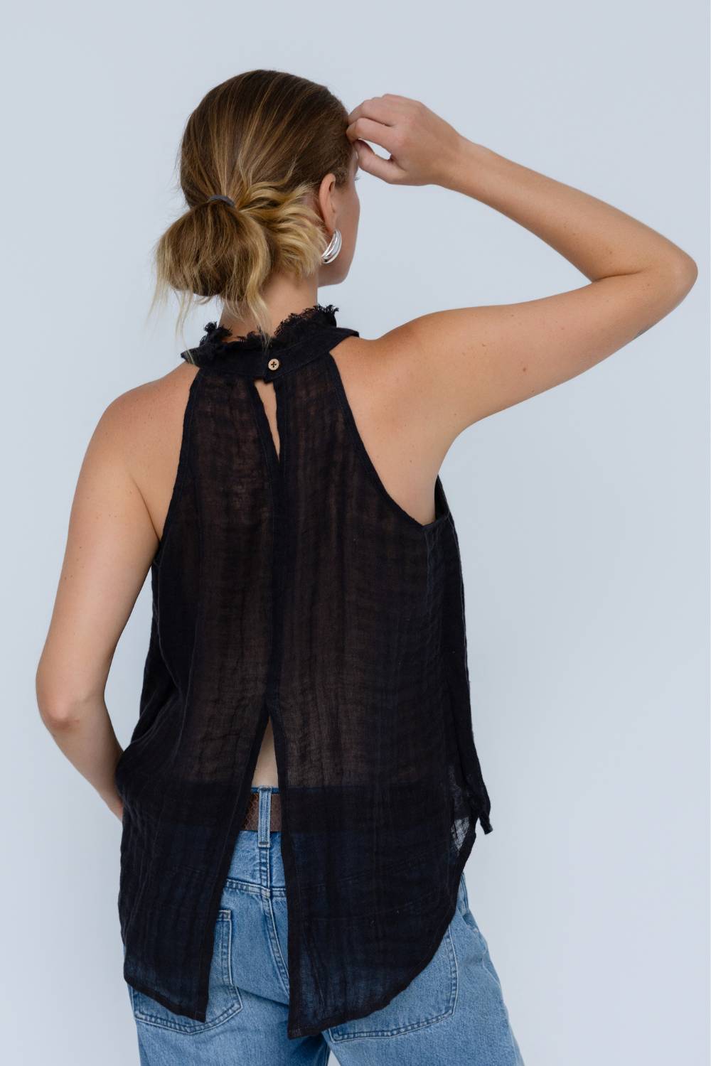 Ava Linen Top - Black