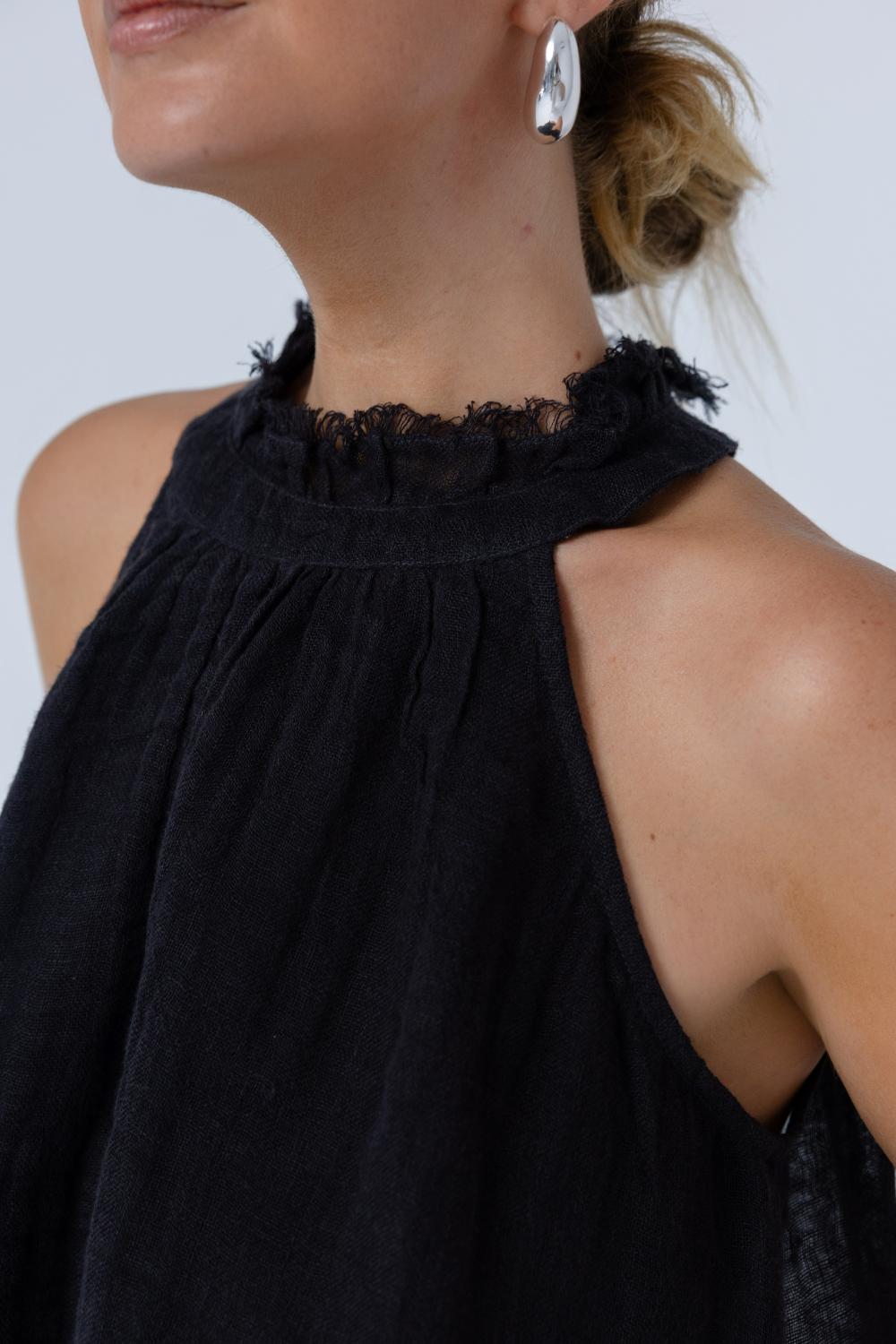 Ava Linen Top - Midnight