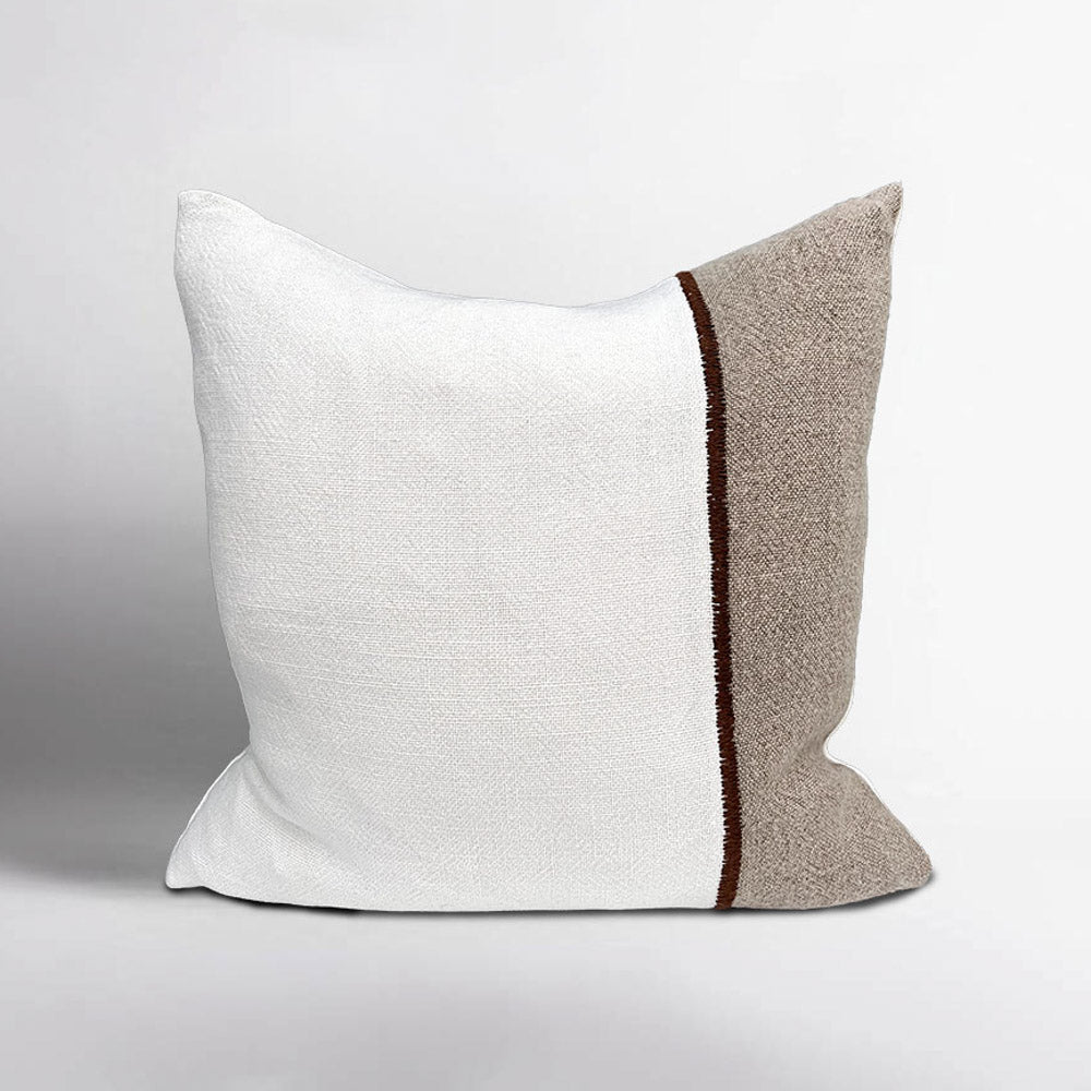 Bella Linen Cushion - Off White/Natural/Chocolate