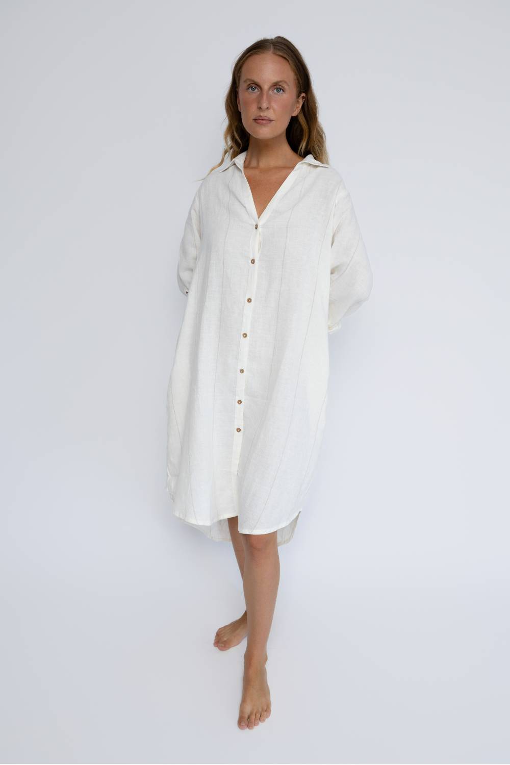 knee length dresses for ladies Eadie Carter Fundamental Linen Slip Dress White/Nutmeg
