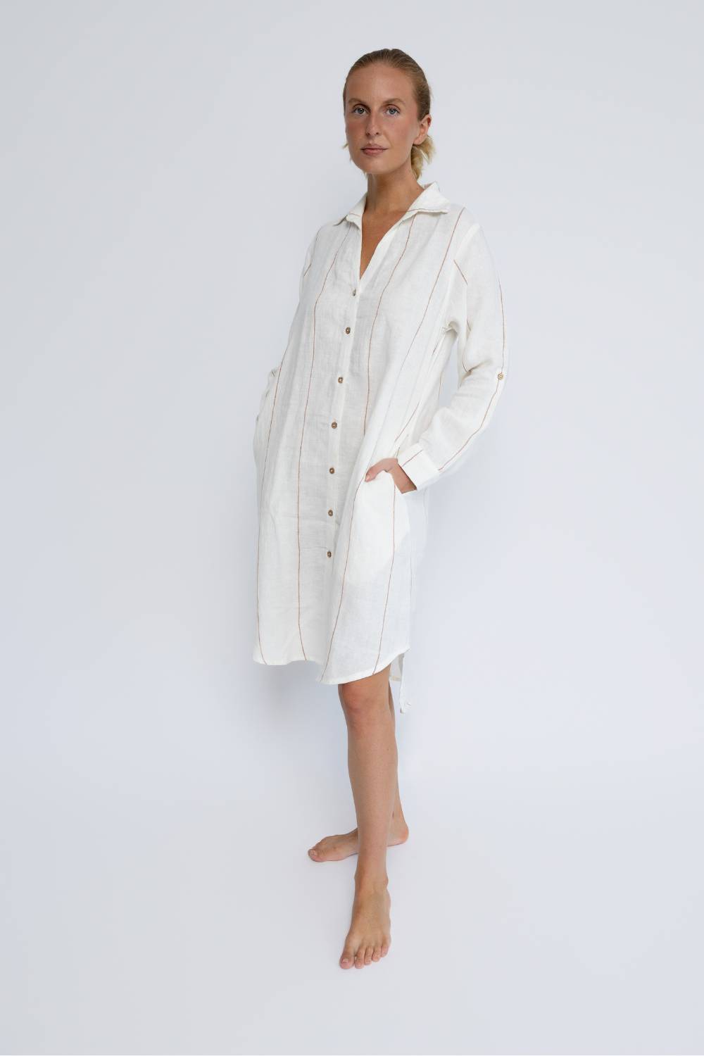 Carter Fundamental Linen Shirt Dress - Off White w&
