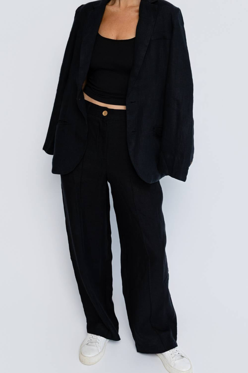 Tailored Linen Pants - Black