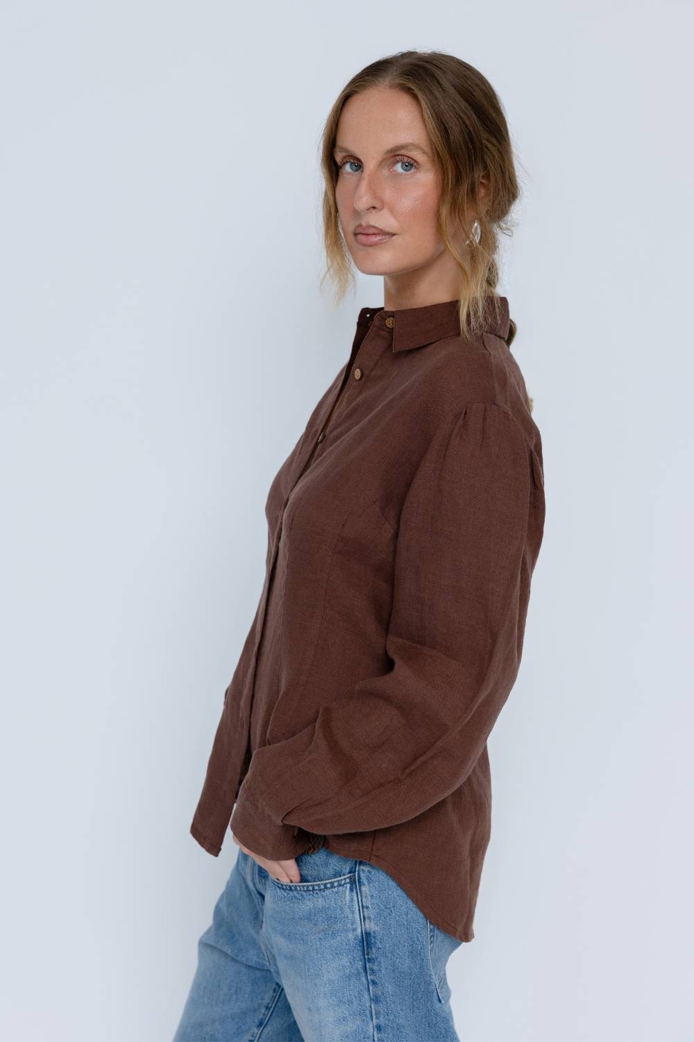 Copenhagen Linen Blouse - Chocolate