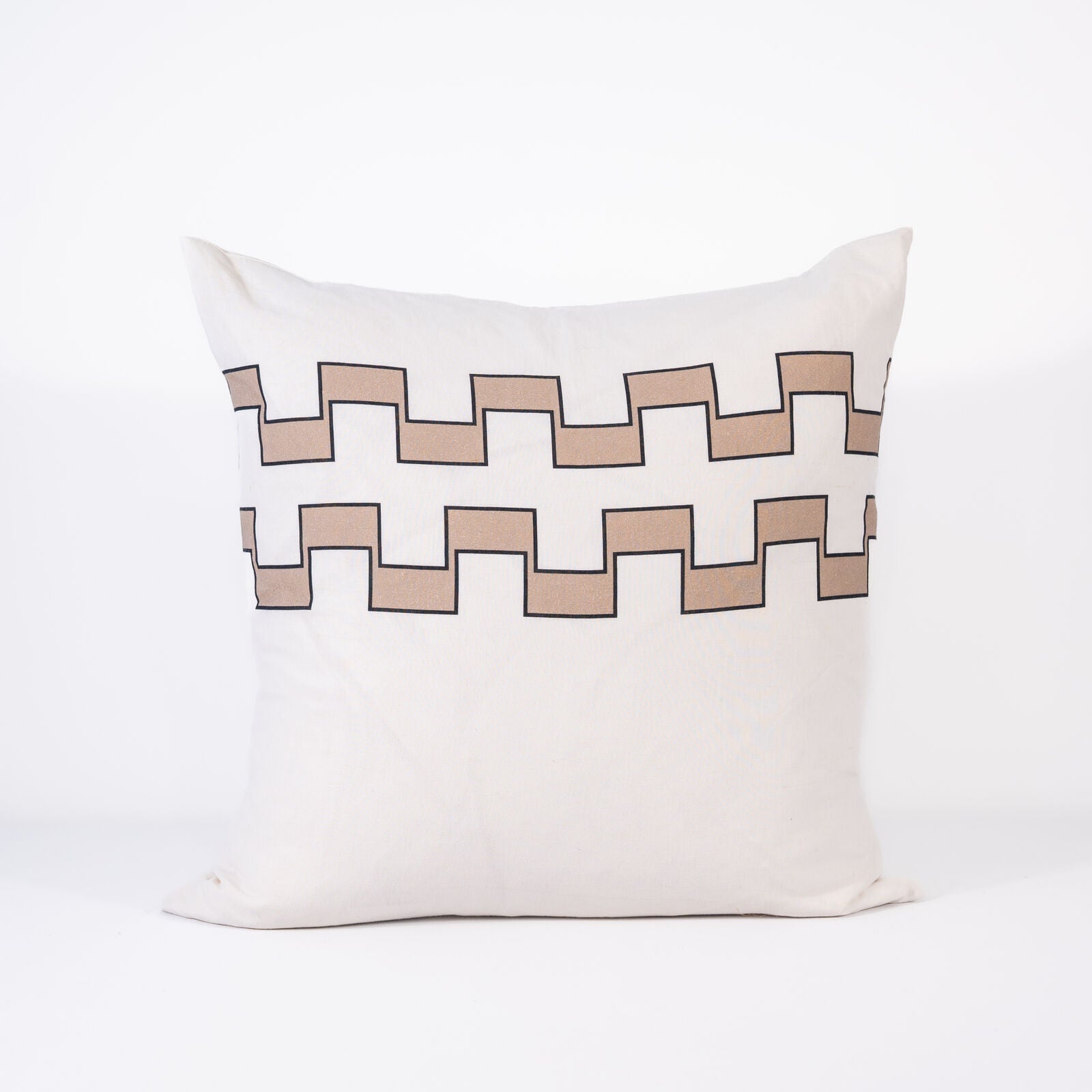 Decorative pillow with 2 lines of geometric pattern on a white background