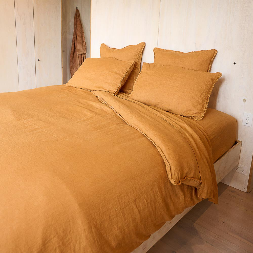 French Linen Duvet Cover - Ochre