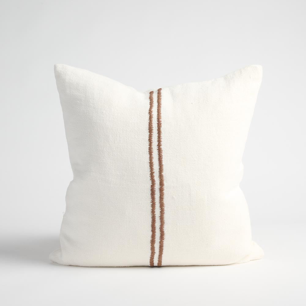 Orion Linen Cushion - Off White/Chocolate