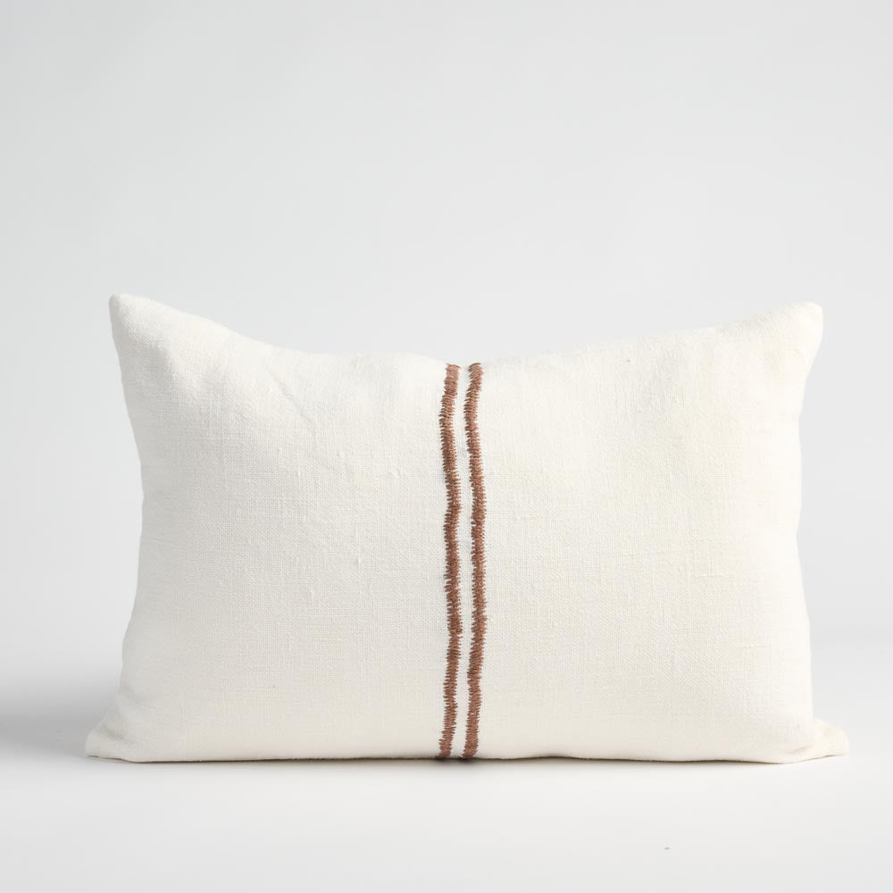Orion Linen Cushion - Off White/Chocolate
