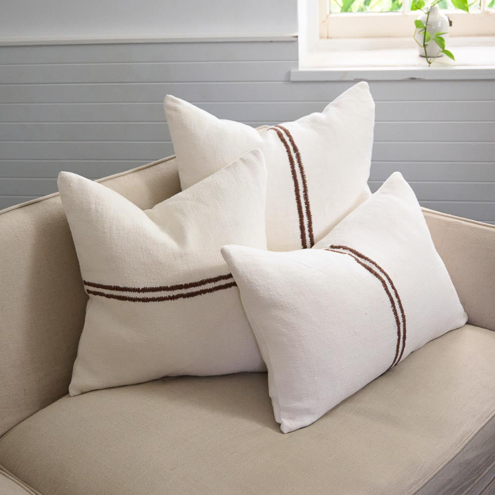 Orion Linen Cushion - Off White/Chocolate