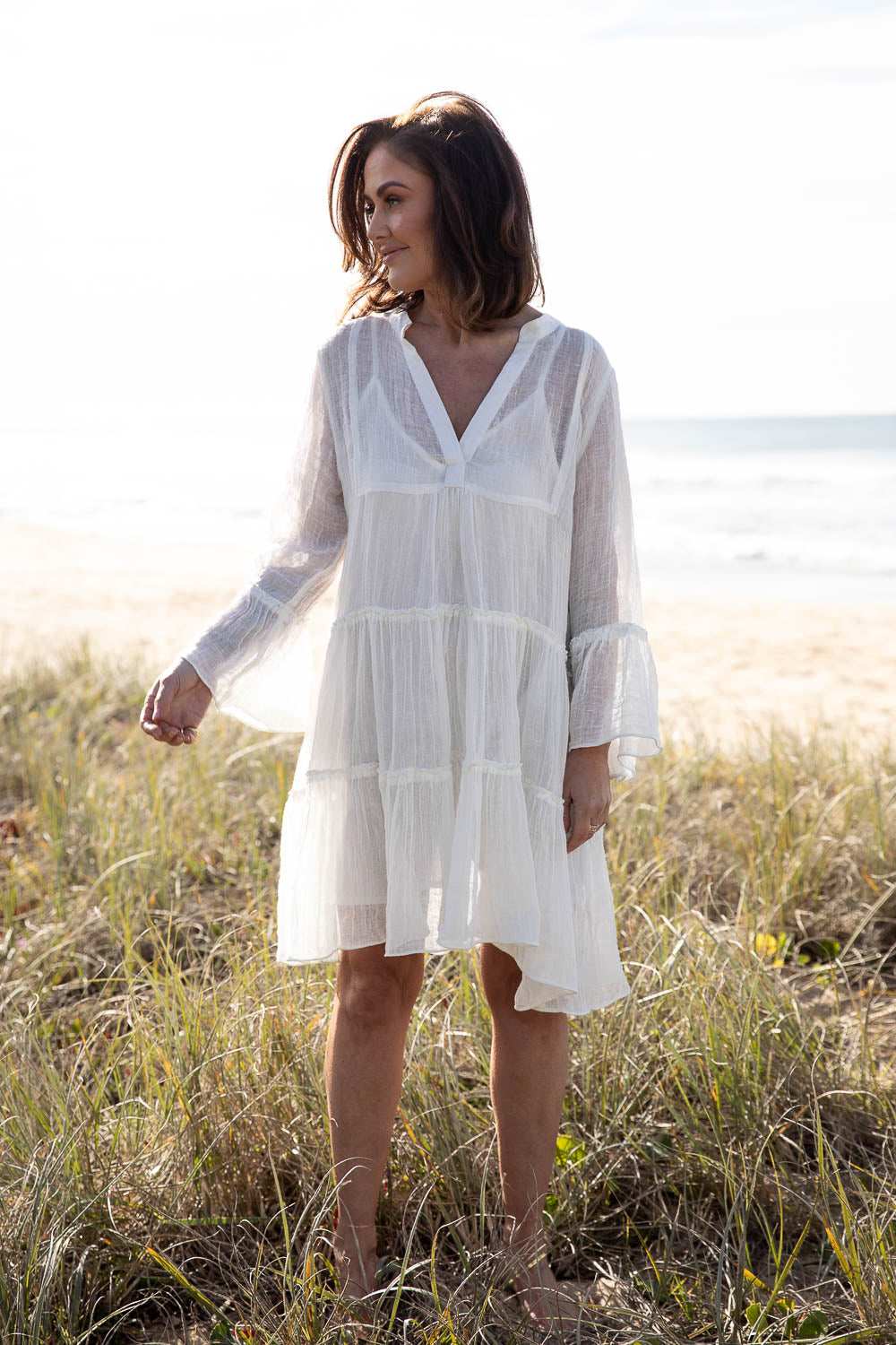 Como Linen Dress Off White - Main Image