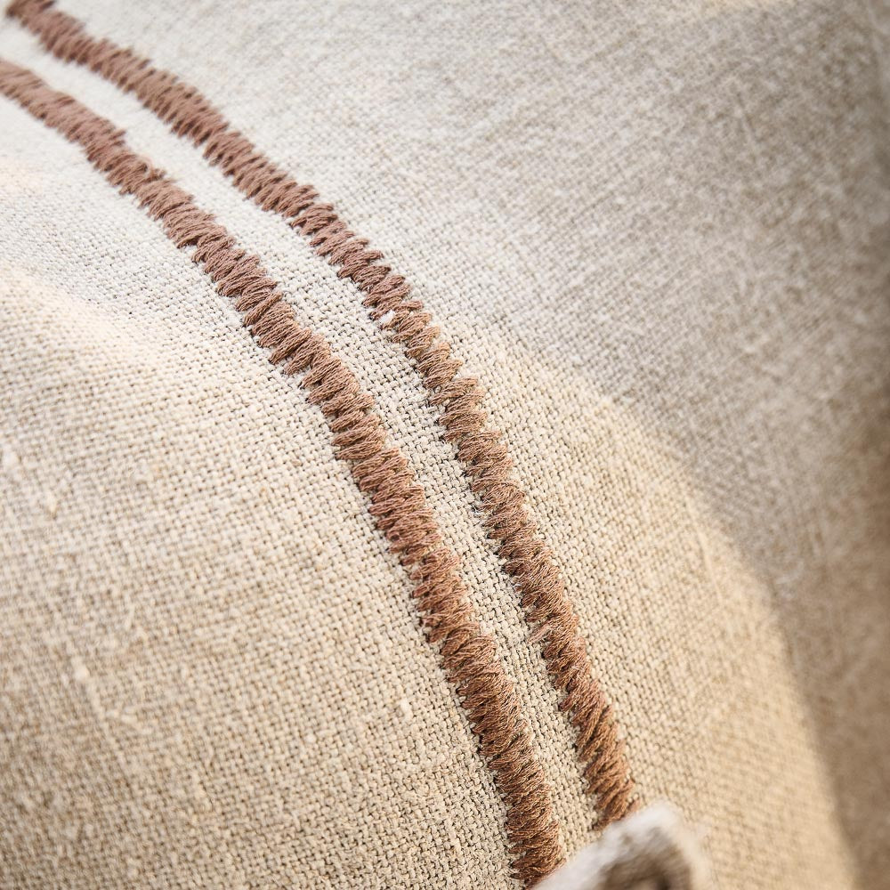 Orion Linen Cushion - Natural/Chocolate