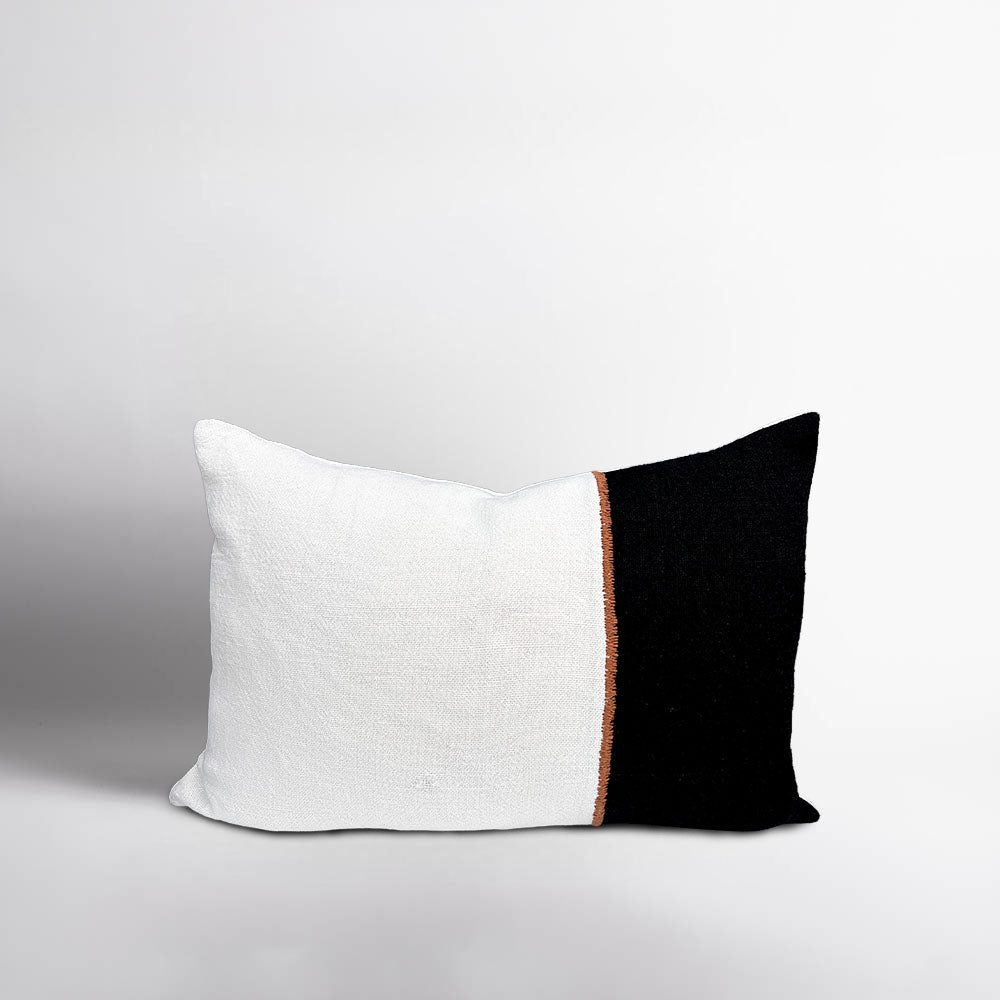 Bella Linen Cushion - Off White/Black/Nutmeg