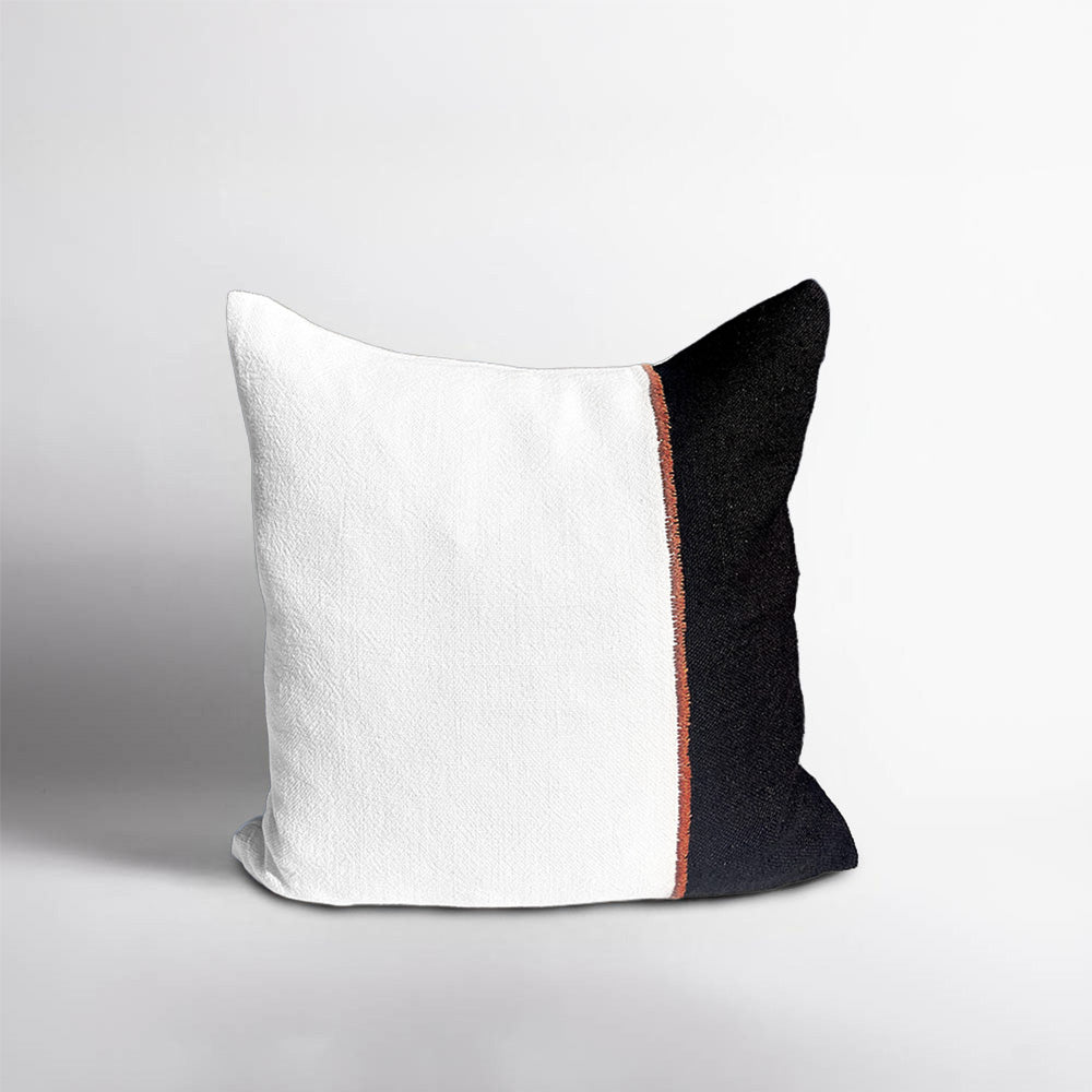 Bella Linen Cushion - Off White/Black/Nutmeg