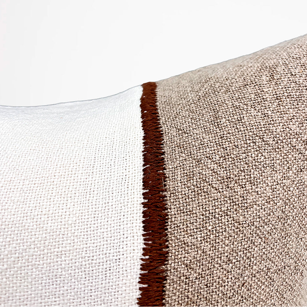 Bella Linen Cushion - Off White/Natural/Chocolate