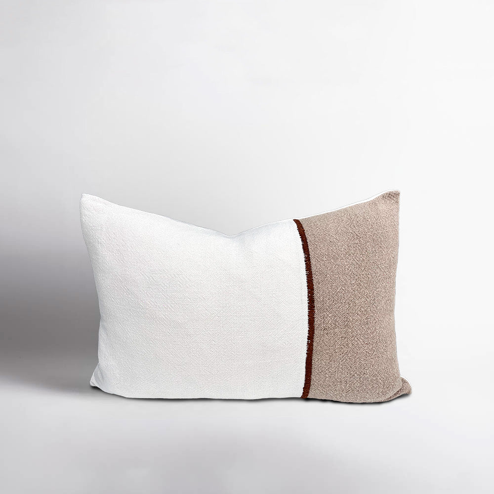 Bella Linen Cushion - Off White/Natural/Chocolate