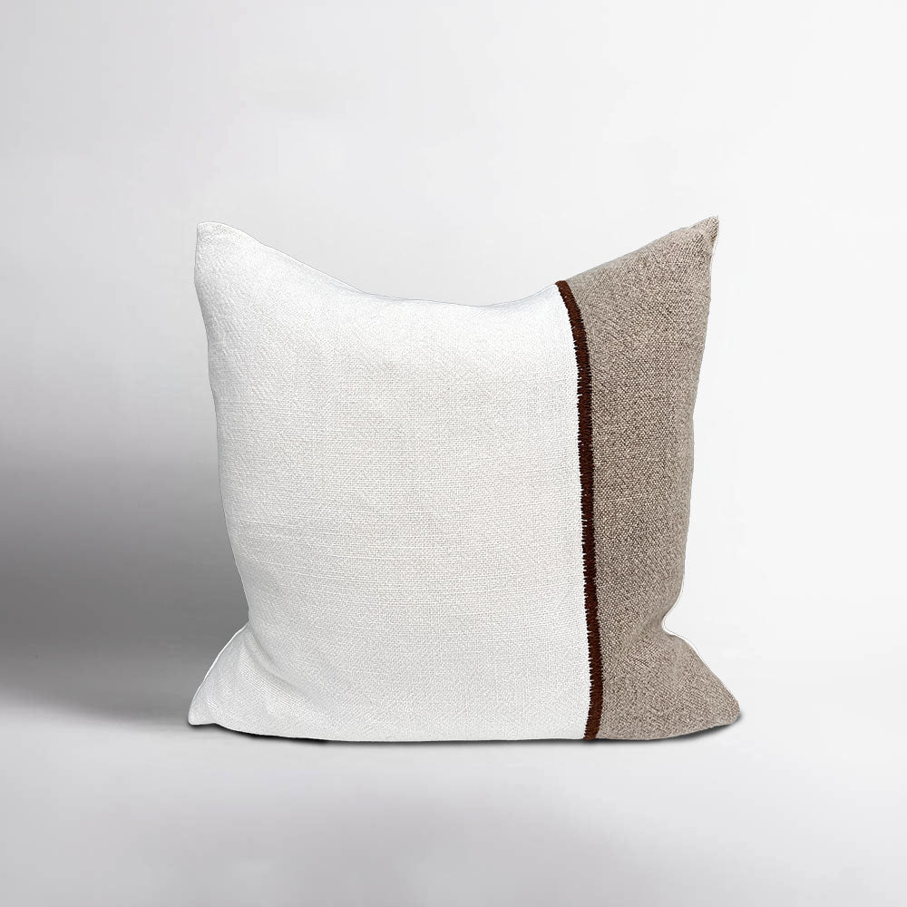 Bella Linen Cushion - Off White/Natural/Chocolate