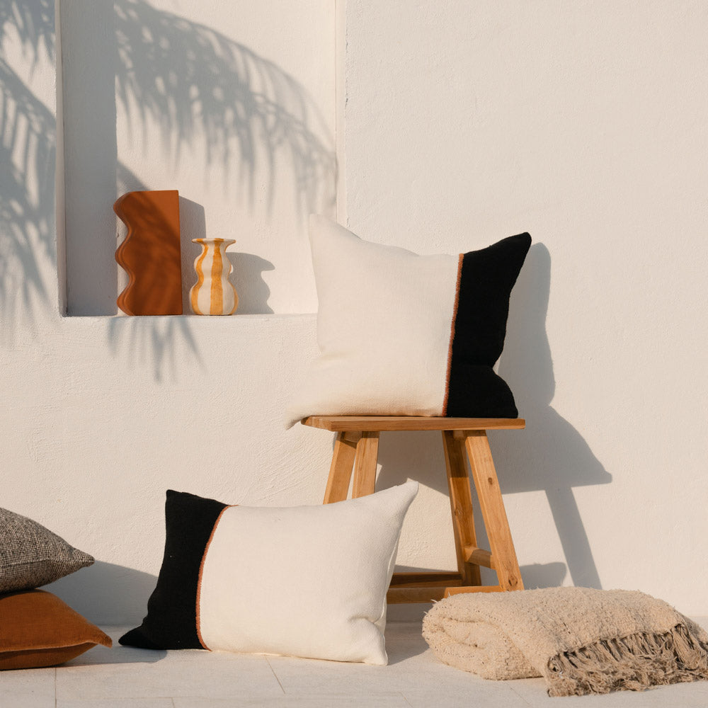 Bella Linen Cushion - Off White/Black/Nutmeg