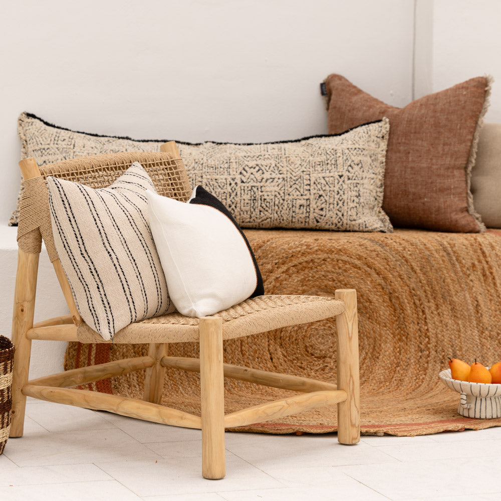 Bella Linen Cushion - Off White/Black/Nutmeg