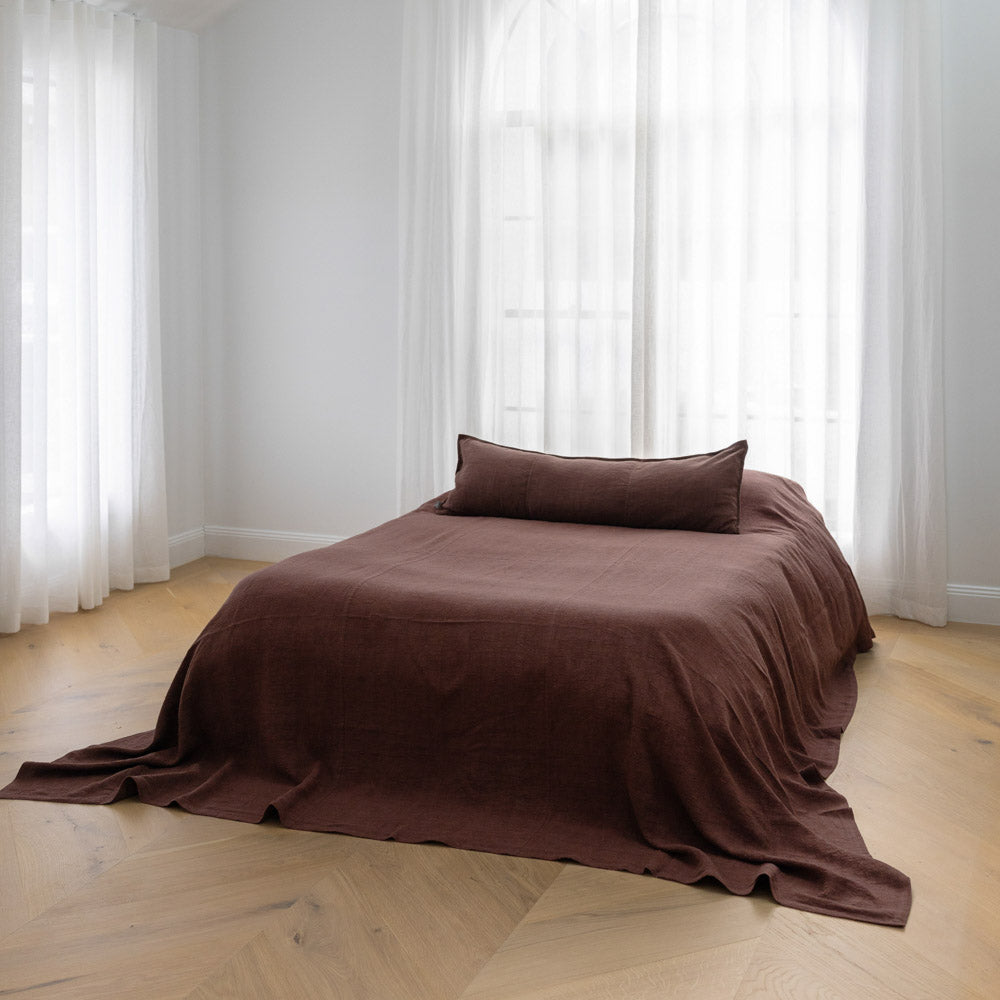 Luca Linen Bed Cover - Chocolate