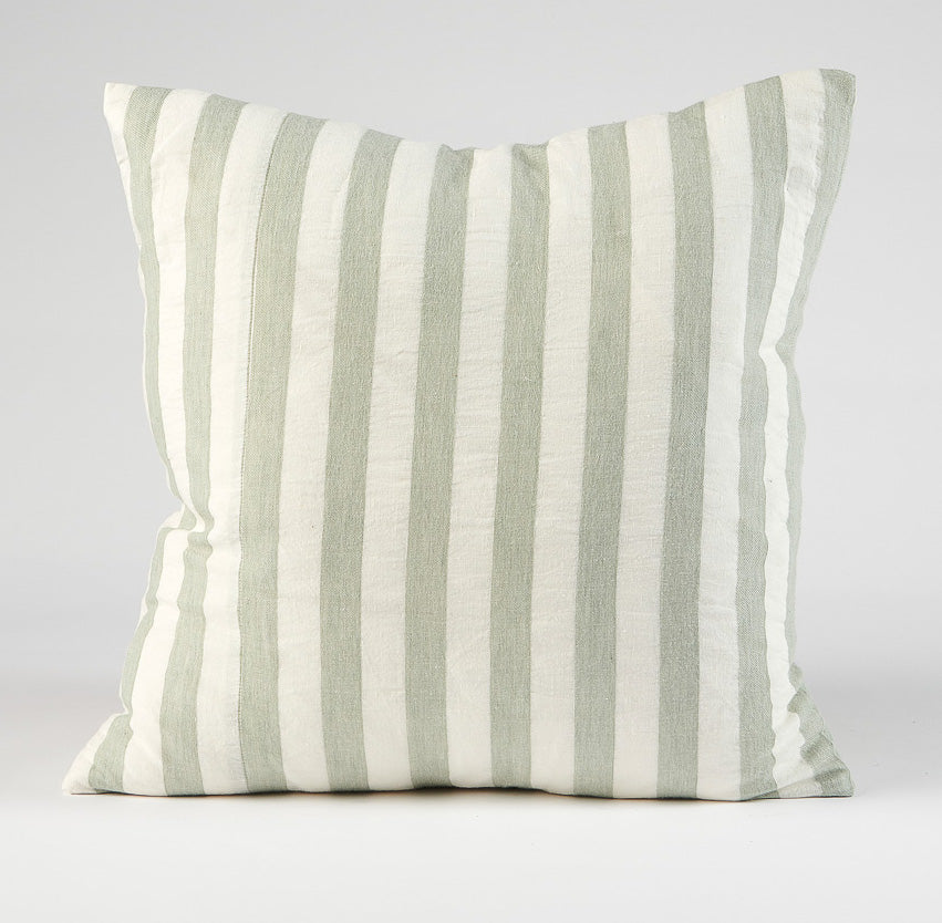 Santi Linen Cushion - Off White/Pistachio Stripe