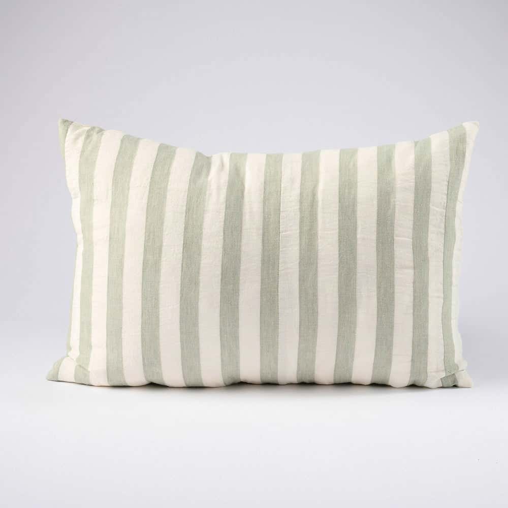 Santi Linen Cushion - Off White/Pistachio Stripe