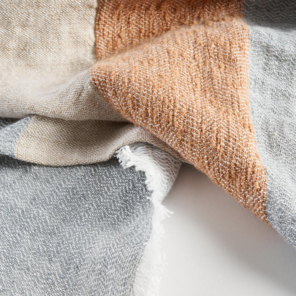 Tallows Linen Throw - Natural/Ochre/Blue