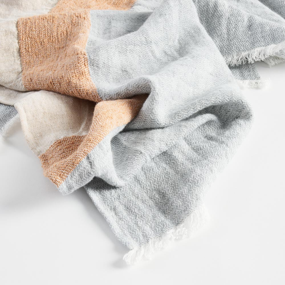 Tallows Linen Throw - Natural/Ochre/Blue