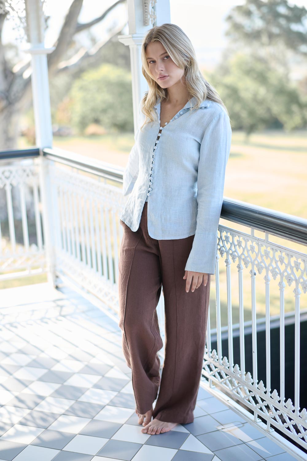 Tailored Linen Pant - Chocolate