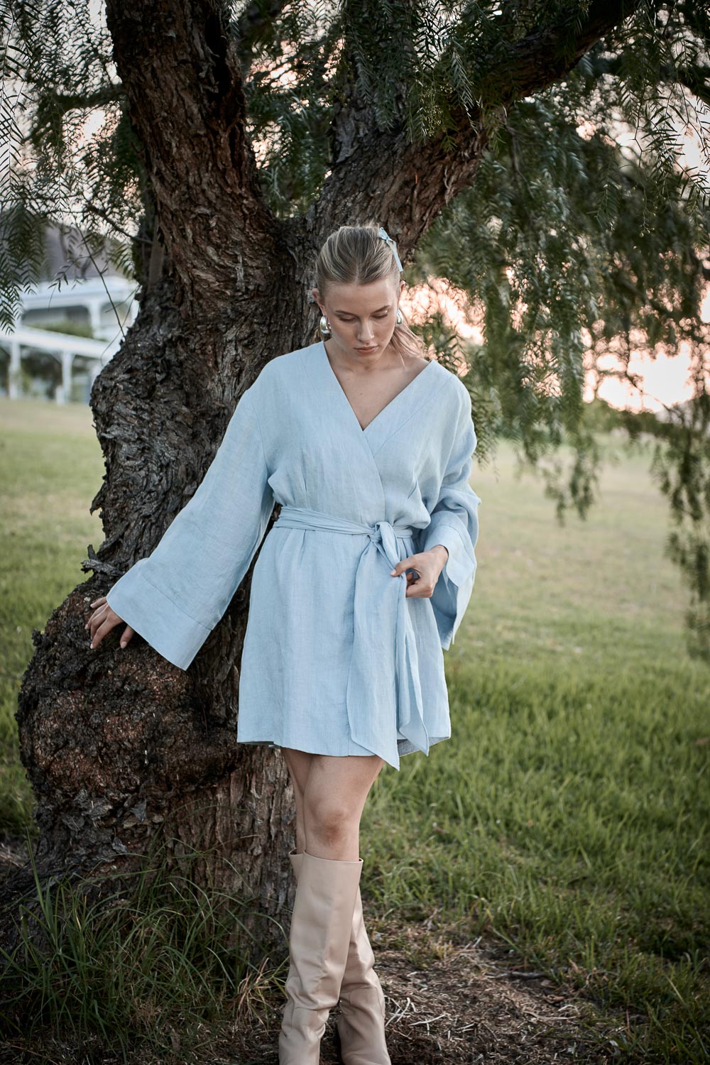 Frida Linen Dress - Soft Blue
