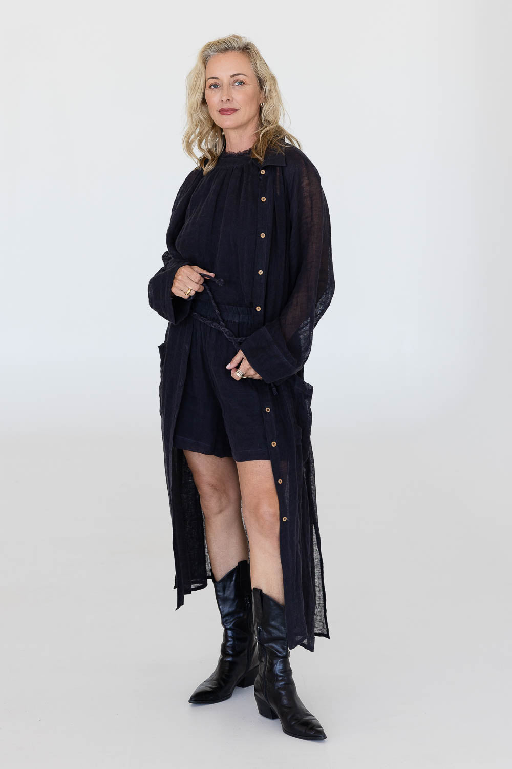 Desert Linen Duster - Midnight - Eadie Lifestyle
