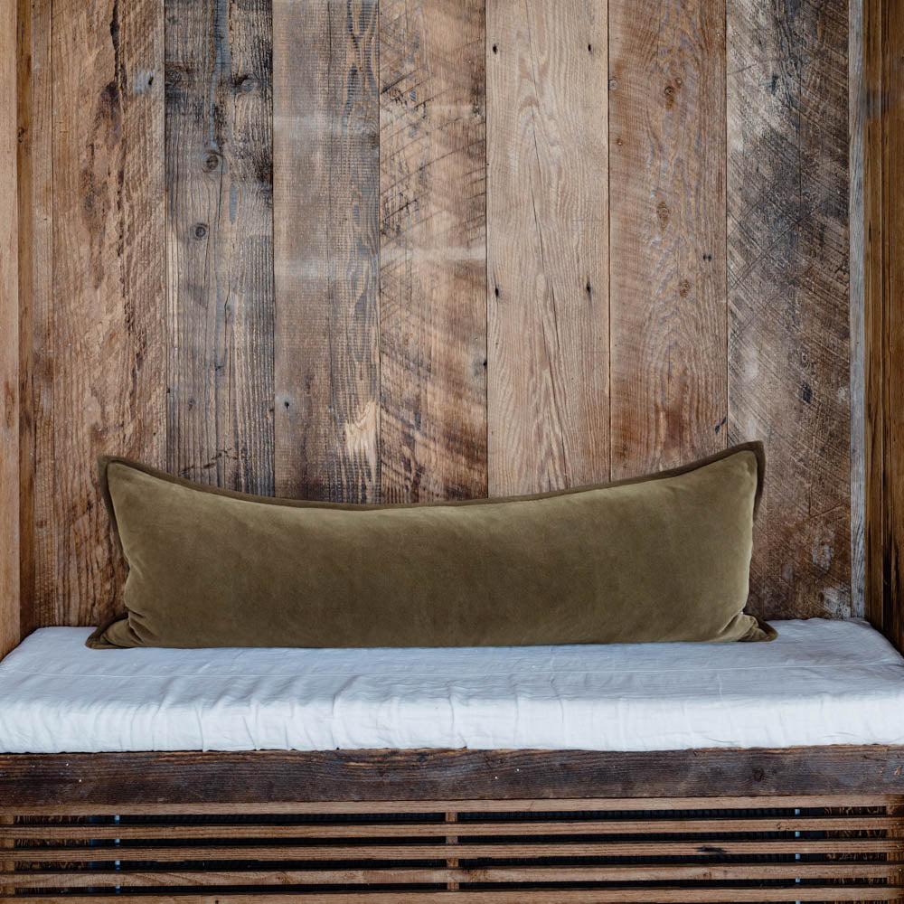 Evelyn Velvet Long Lumbar- Olive - Eadie Lifestyle