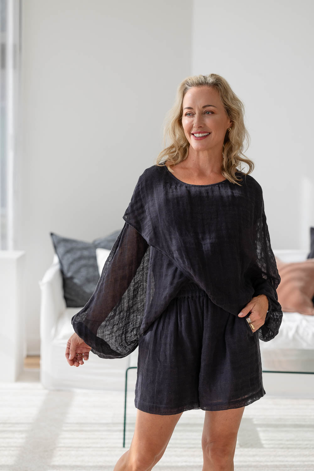 Kosa Reversible Linen Top - Midnight - Eadie Lifestyle