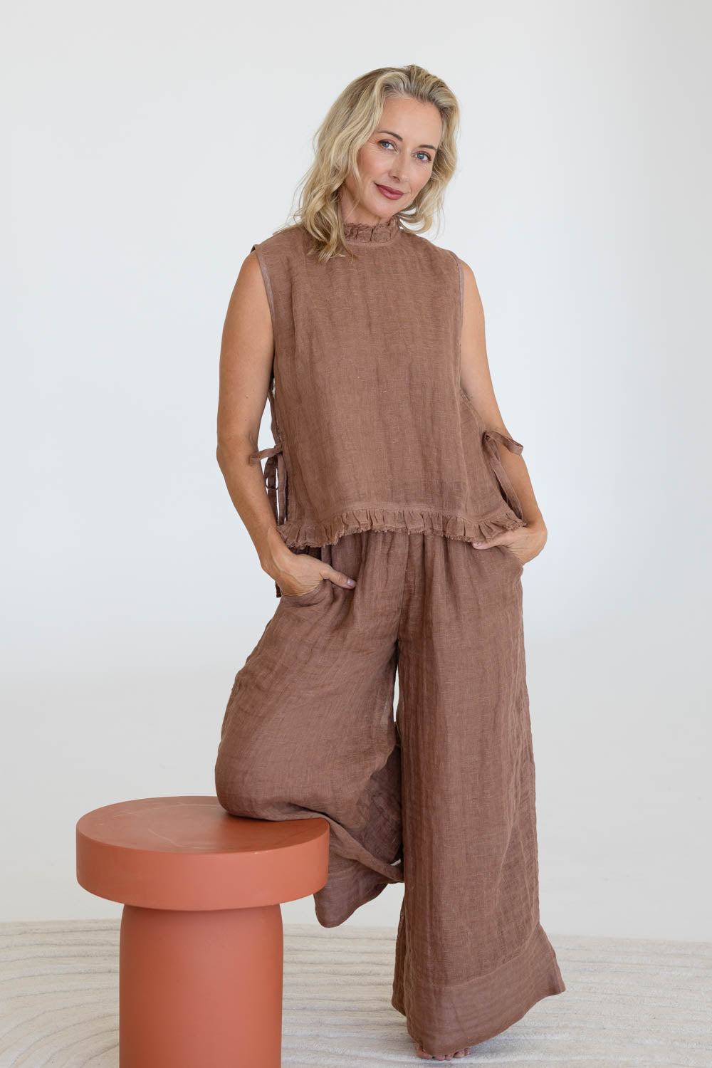 Nadia Linen Top - Clay - Eadie Lifestyle