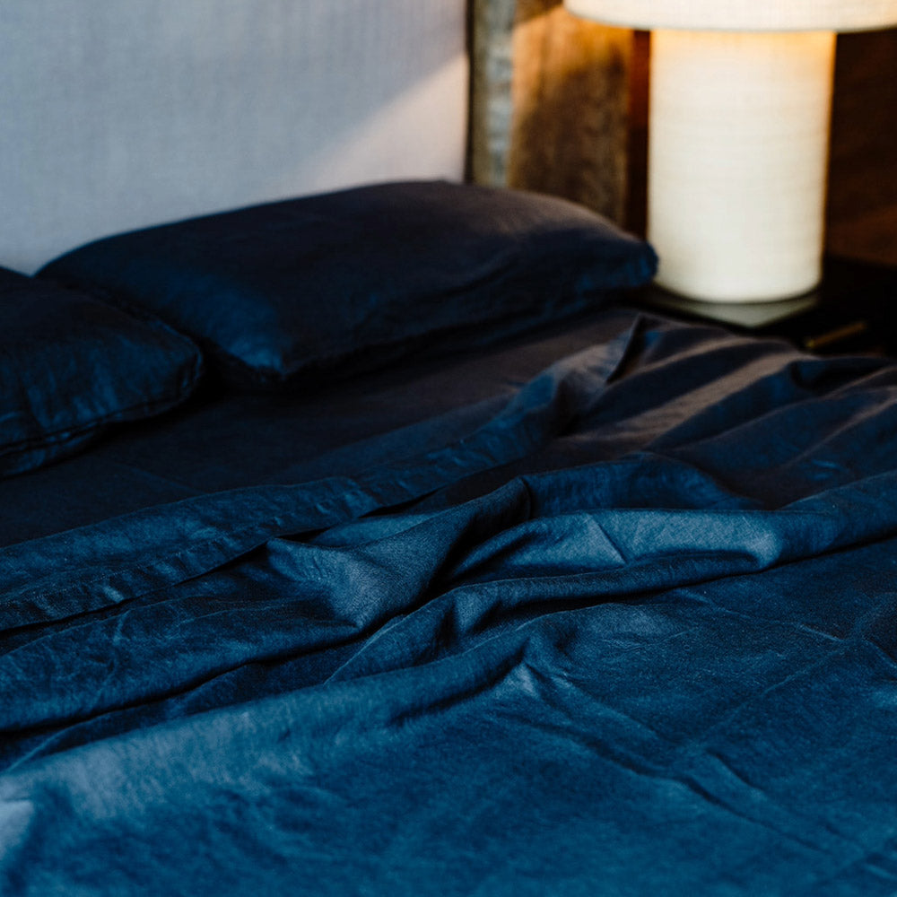 French Linen Fitted Sheet - Midnight - Eadie Lifestyle