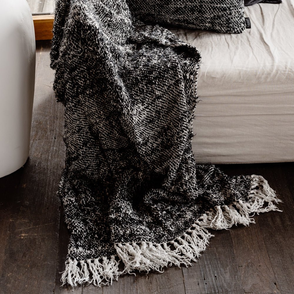 Wabi Throw - 100% Recycled Linen, Black