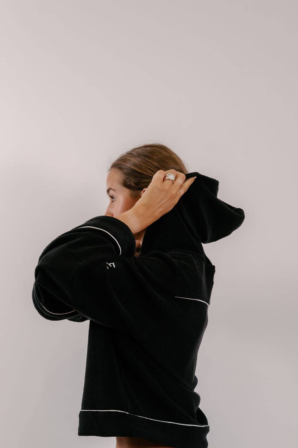 Empire Belled Hoodie - Black with White Piping