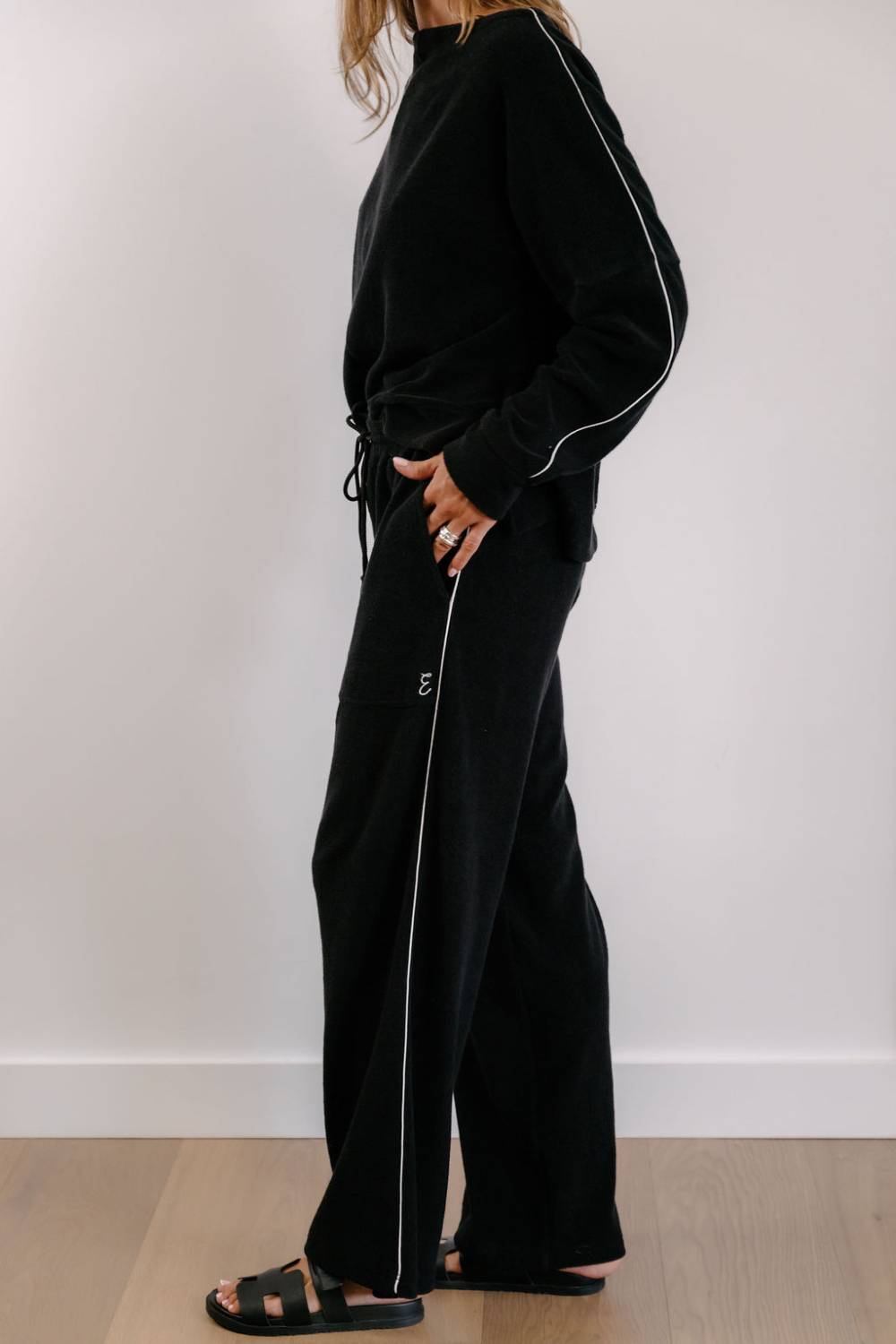 Empire Classic Lounger Pant - Black with White Piping