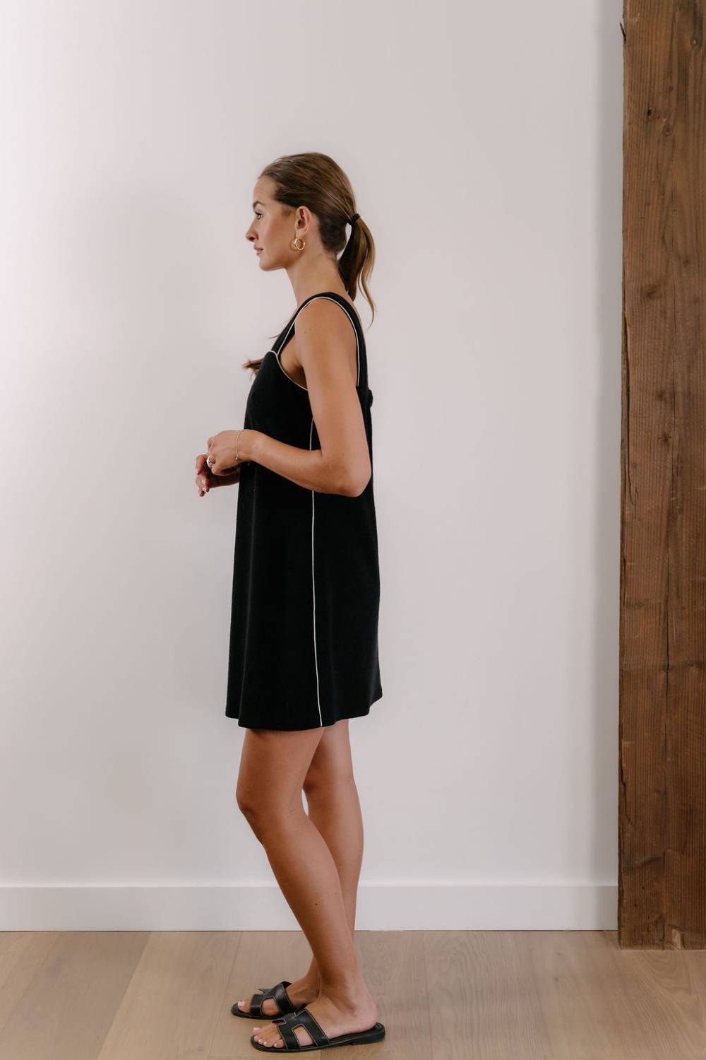 Empire Plaza Shift - Black with White Piping