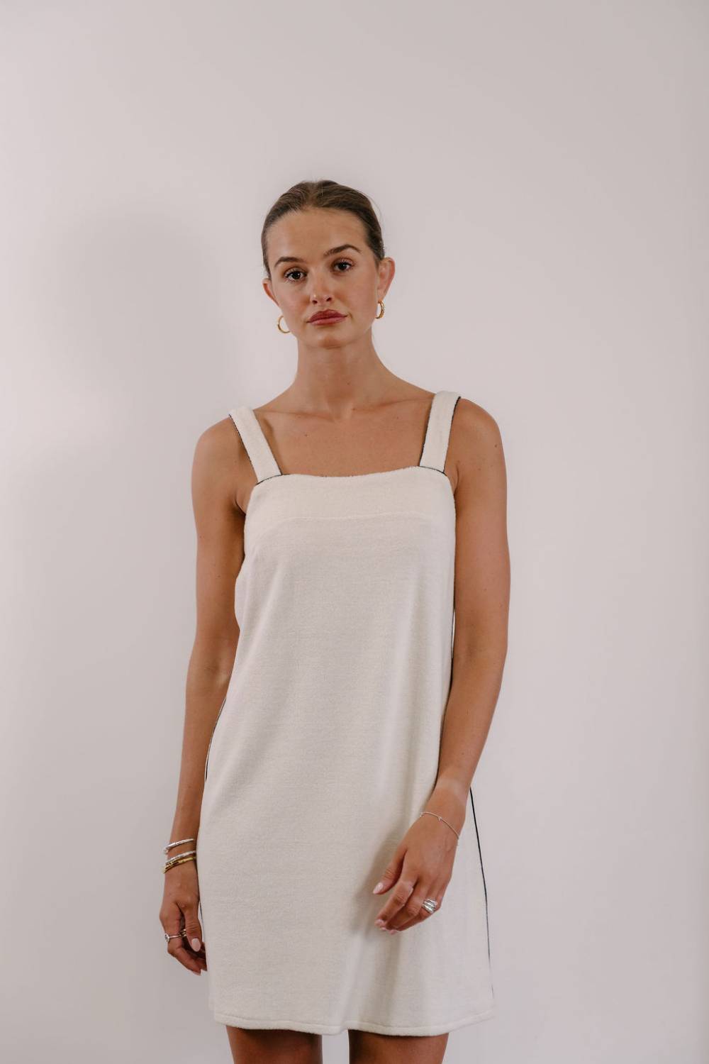 Empire Plaza Shift - White with Black Piping