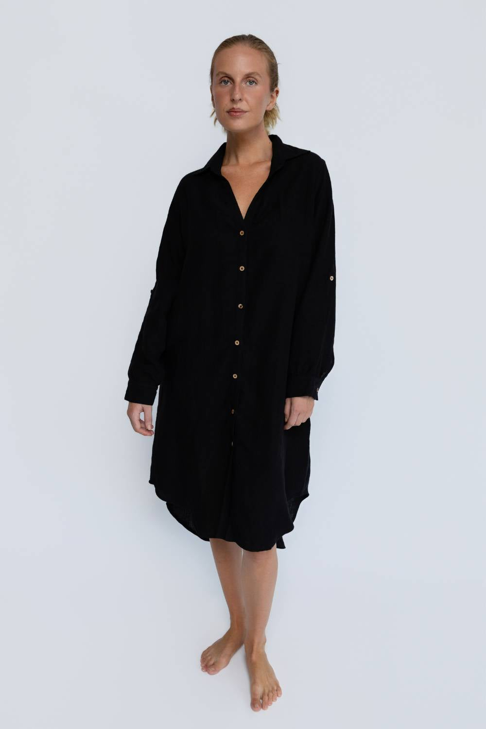 Fundamental Linen Shirt Dress - Black Eadie Lifestyle Fundamental Linen Shirt Dress - Black Eadie Lifestyle