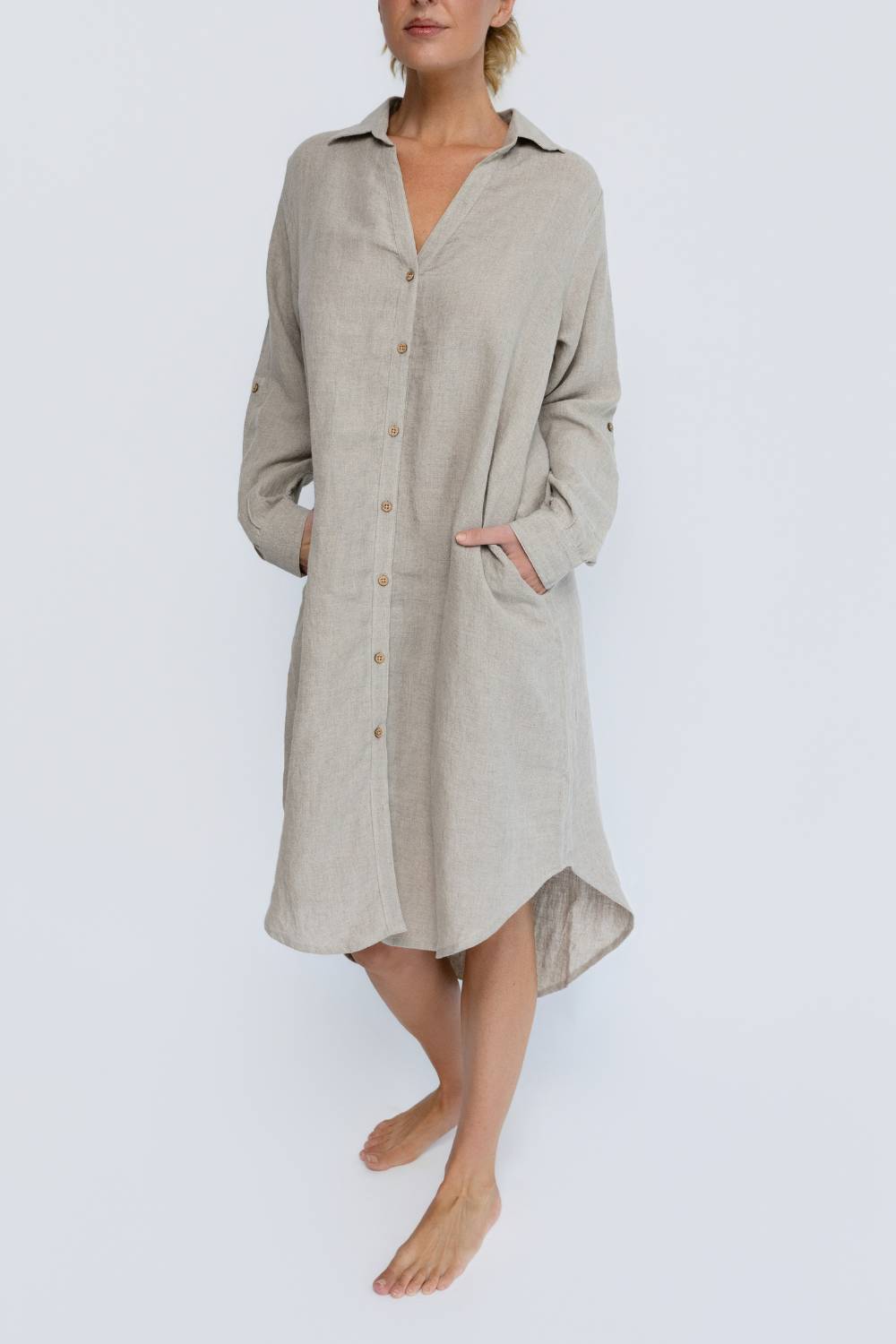 Fundamental Linen Shirt Dress - Natural Eadie Lifestyle Fundamental Linen Shirt Dress - Natural Eadie Lifestyle