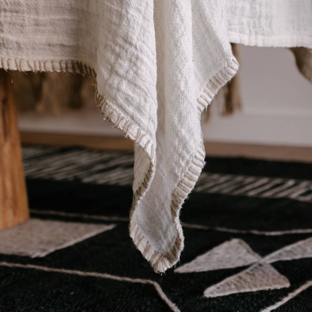 Zayra Tablecloth - Ivory with Natural Hand Stitching