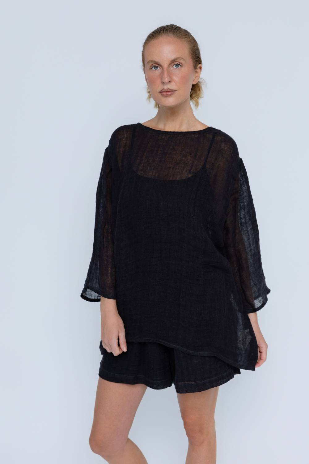 Margot Reversible Linen Top - Black