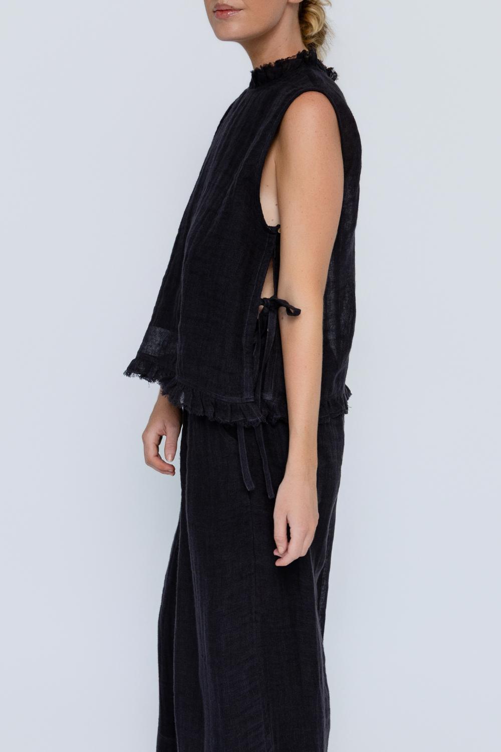 Nadia Linen Top - Black